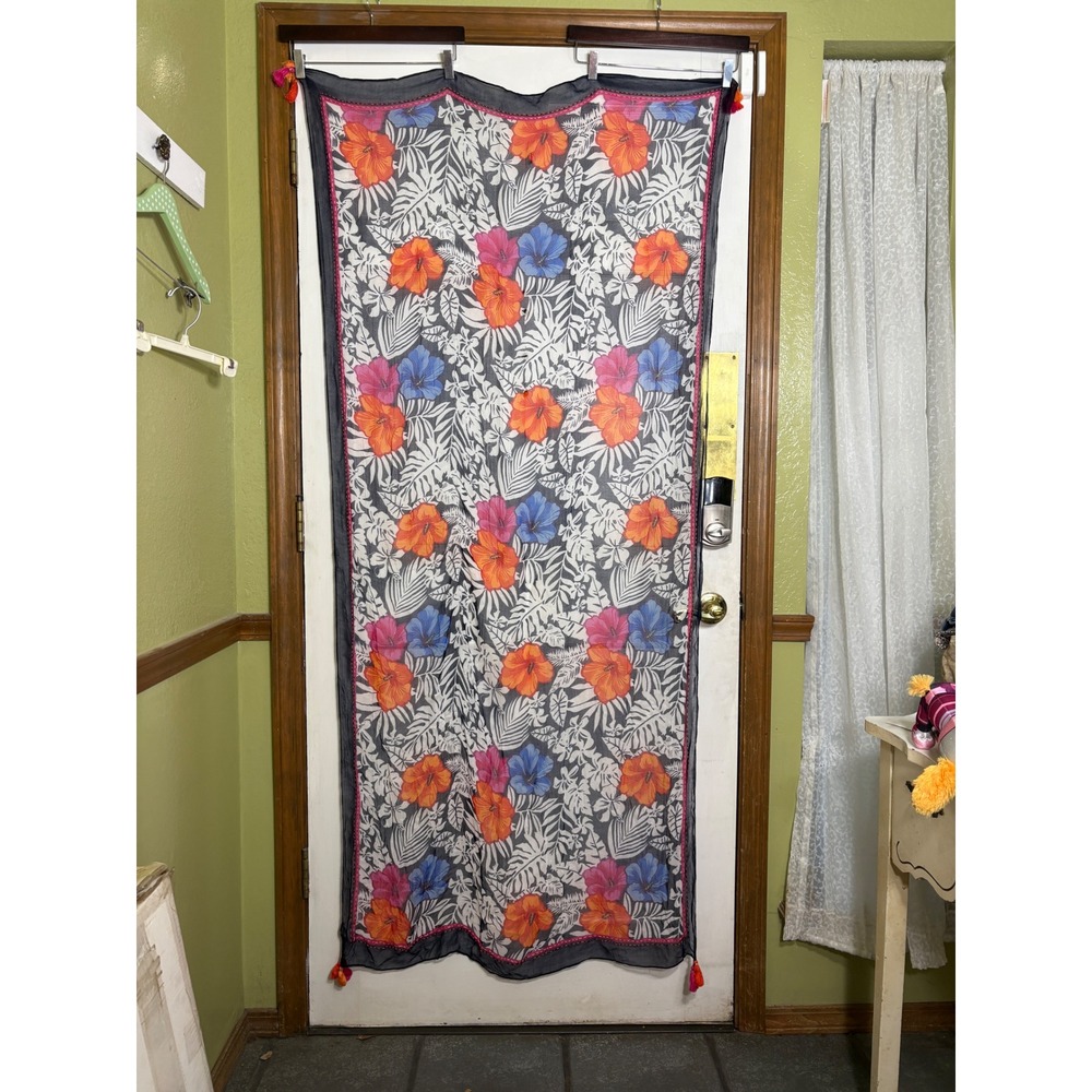 Tommy Bahama Tropical Hibiscus Scarf Oversized‎ Wrap Tassel Trim Multi Color OS